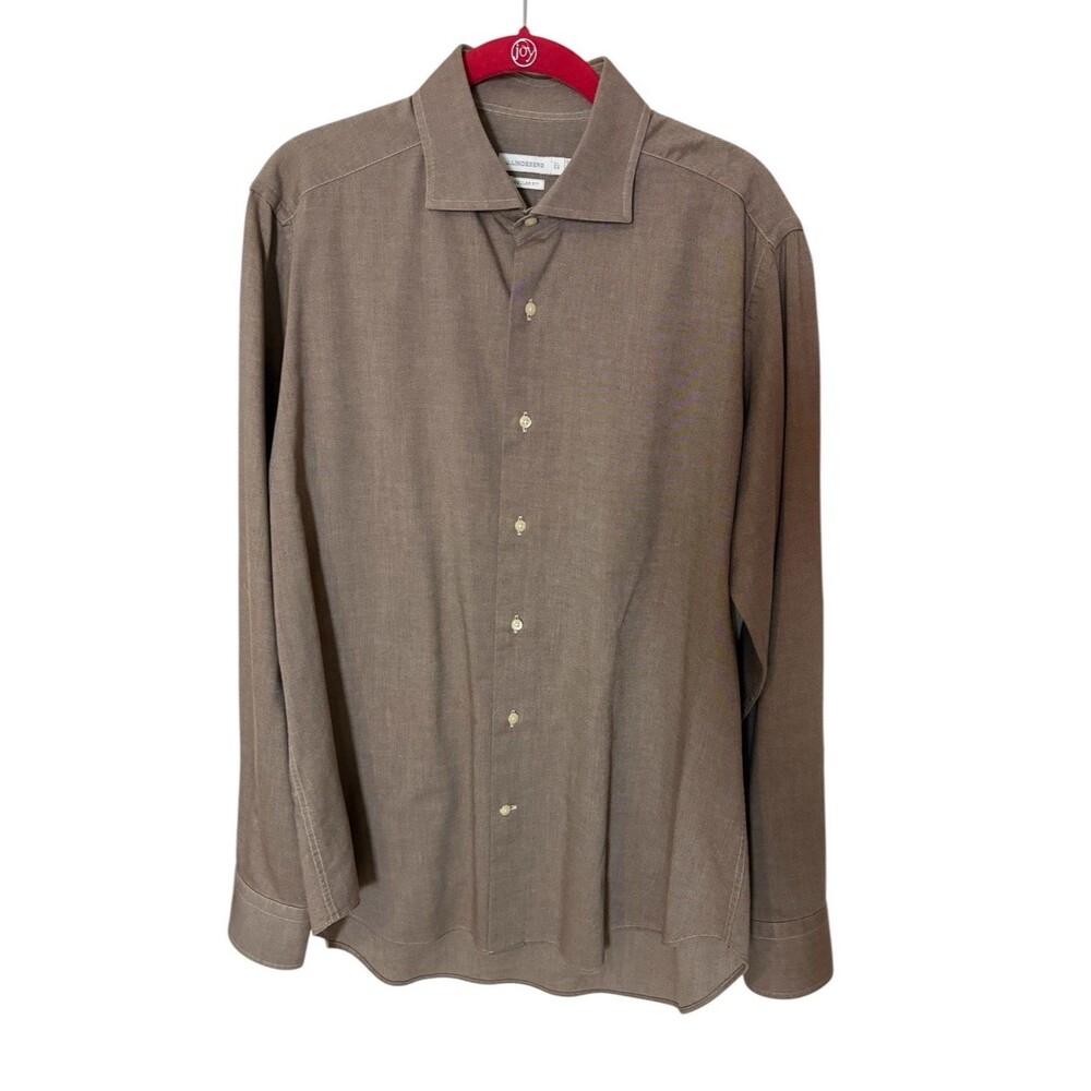 J. Lindeberg Button Down Oxford Shirt Men's 16" Brown White Stitching Casual